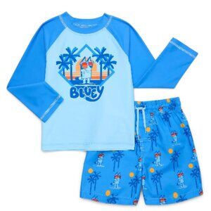 12 month Bluey Infant Boy Long-Sleeve Rash Guard & Swim Trunk Set